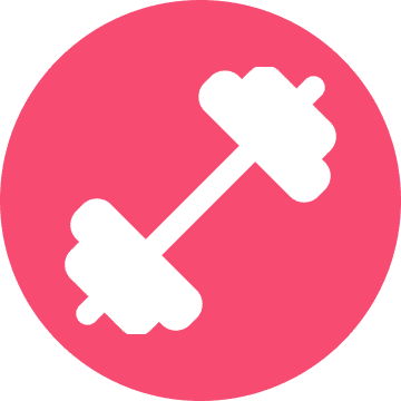 Frame 1618873626 White dumbbell icon on pink circle.
