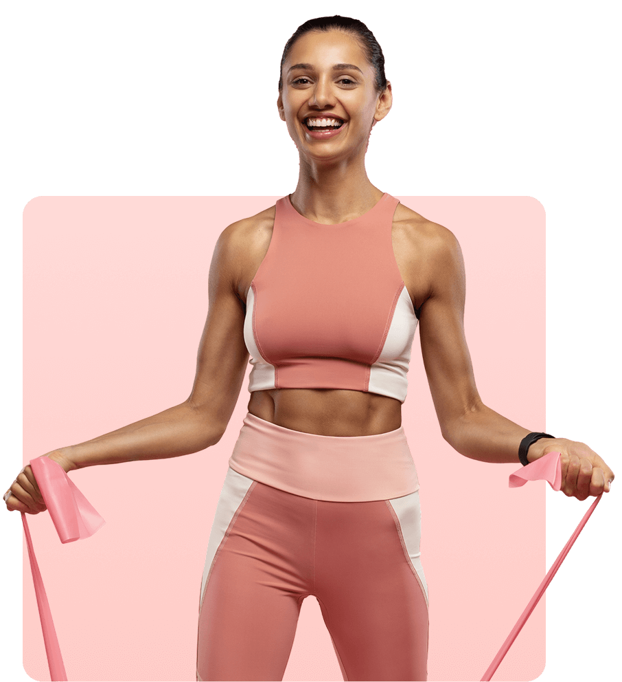Group 6 (7) (1) Woman smiling with exercise resistance band.